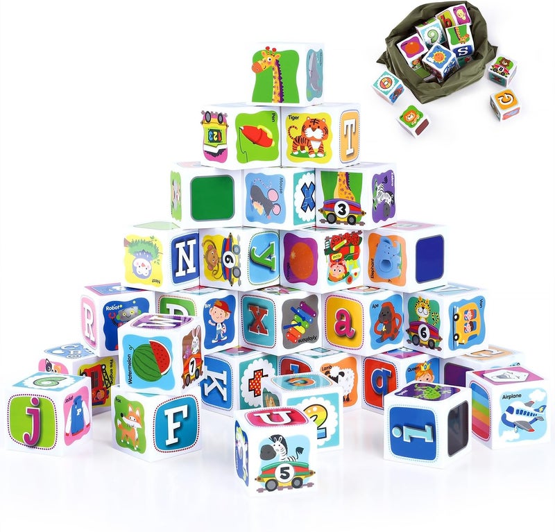 PLAY ABC Building Blocks for Toddlers 1-3, 28 PCS Plastic Baby Alphabet Letters Number Stacking Blocks Set, Preschool Learning Educational Montessori Sensory Toys Gifts for Kids Girls Boys - Image 1